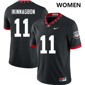 Women Darren Ikinnagbon 100th Anniversary Black Georgia Bulldogs #11 College Football Game Jerseys 831736-851