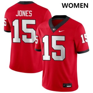 Women Demello Jones Red Georgia Bulldogs #15 College Football Stitched Jersey 196776-126