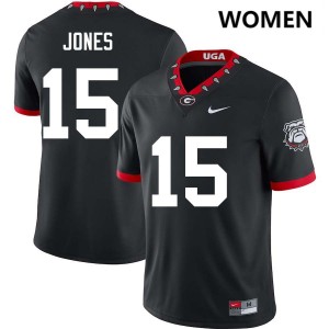 Women's Demello Jones 100th Anniversary Black Georgia Bulldogs #15 College Football Embroidery Jerseys 199384-457