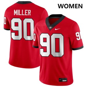 Women Drew Miller Red Georgia Bulldogs #90 College Football Embroidery Jerseys 998188-919