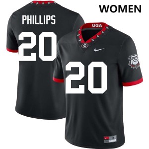 Women Dwight Phillips Jr. 100th Anniversary Black Georgia Bulldogs #20 College Football Stitched Jerseys 991825-575