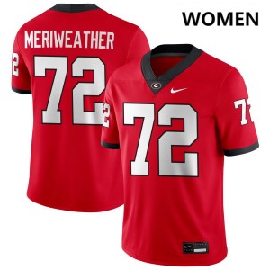 Women's Jamal Meriweather Red Georgia Bulldogs #72 College Football Replica Jerseys 546930-167