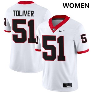 Womens Malachi Toliver White Georgia Bulldogs #51 College Football Stitched Jersey 898117-429