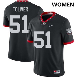 Womens Malachi Toliver 100th Anniversary Black Georgia Bulldogs #51 College Football NCAA Jerseys 670868-680