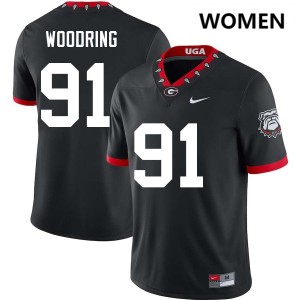 Womens Peyton Woodring 100th Anniversary Black Georgia Bulldogs #91 College Football Player Jerseys 511564-483