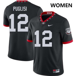 Womens Ryan Puglisi 100th Anniversary Black Georgia Bulldogs #12 College Football NCAA Jersey 149038-588