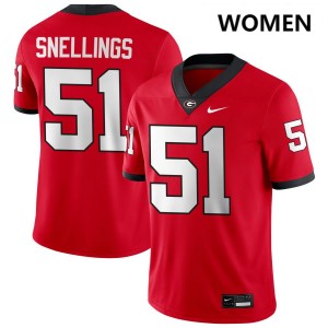 Women's Will Snellings Red Georgia Bulldogs #51 College Football University Jersey 603248-375