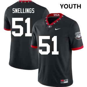 Youth Will Snellings 100th Anniversary Black Georgia Bulldogs #51 College Football Embroidery Jersey 605432-751